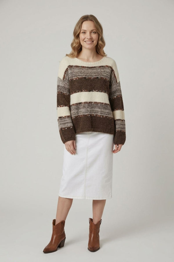 Stripe Sequin Embellished Relaxed Jumper