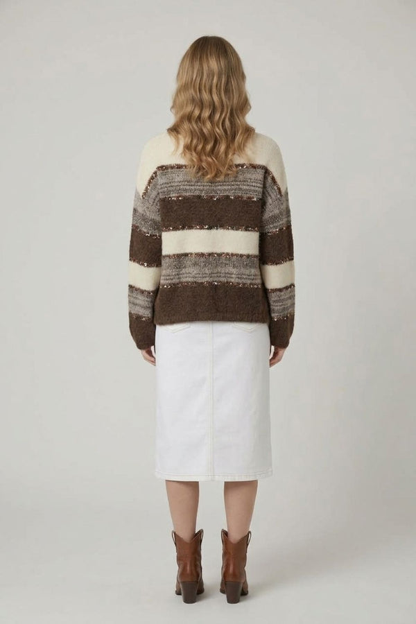 Stripe Sequin Embellished Relaxed Jumper
