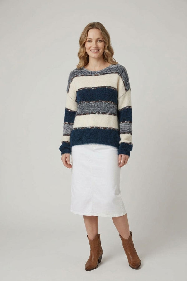 Stripe Sequin Embellished Relaxed Jumper
