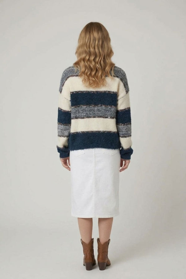 Stripe Sequin Embellished Relaxed Jumper
