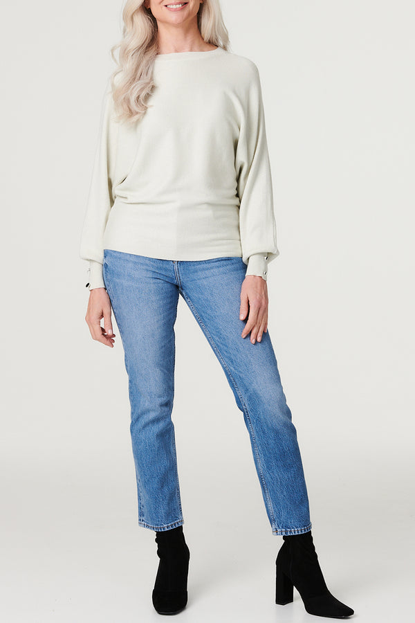 SILVER | Button Cuff Relaxed Knit Pullover