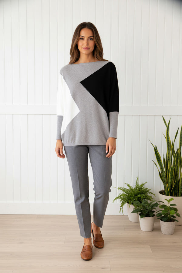 GREY | Colour Block Oversized Batwing Sleeve Jumper
