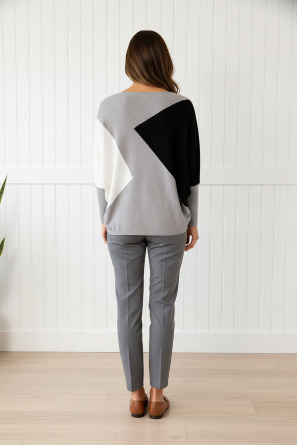 GREY | Colour Block Oversized Batwing Sleeve Jumper