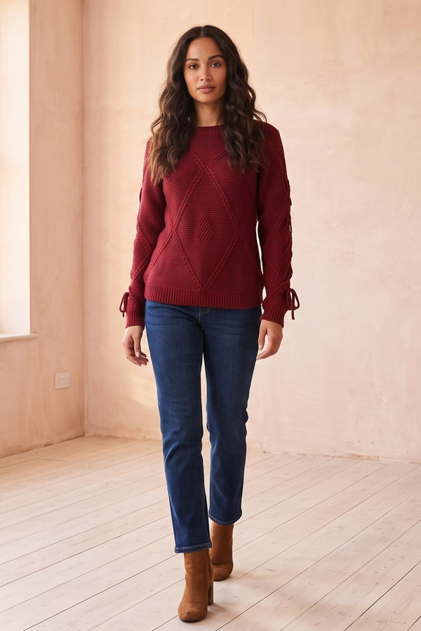 Embroidered Tie Sleeve Knitted Jumper
