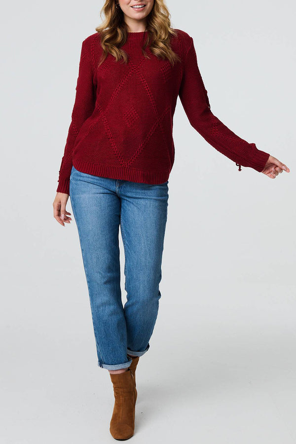 RED | Embroidered Tie Sleeve Knitted Jumper