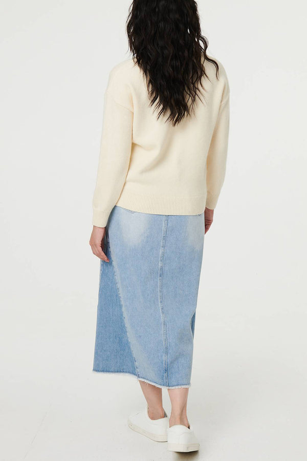 IVORY | Heart Print Long Sleeve Relaxed Jumper