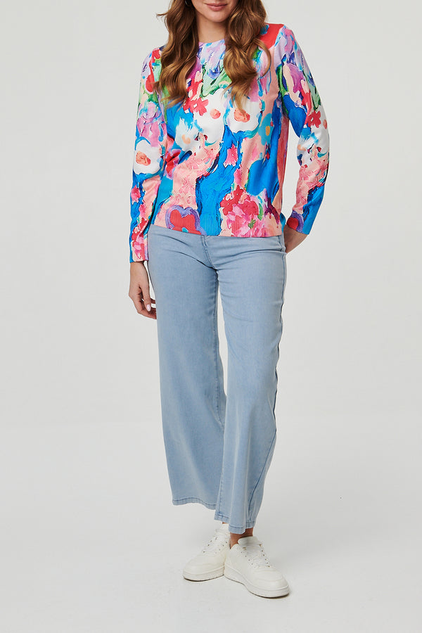 MULTI BLUE /Abstract Long Sleeve Slim Jumper