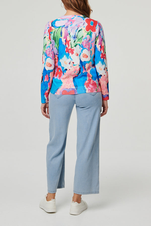 MULTI BLUE /Abstract Long Sleeve Slim Jumper