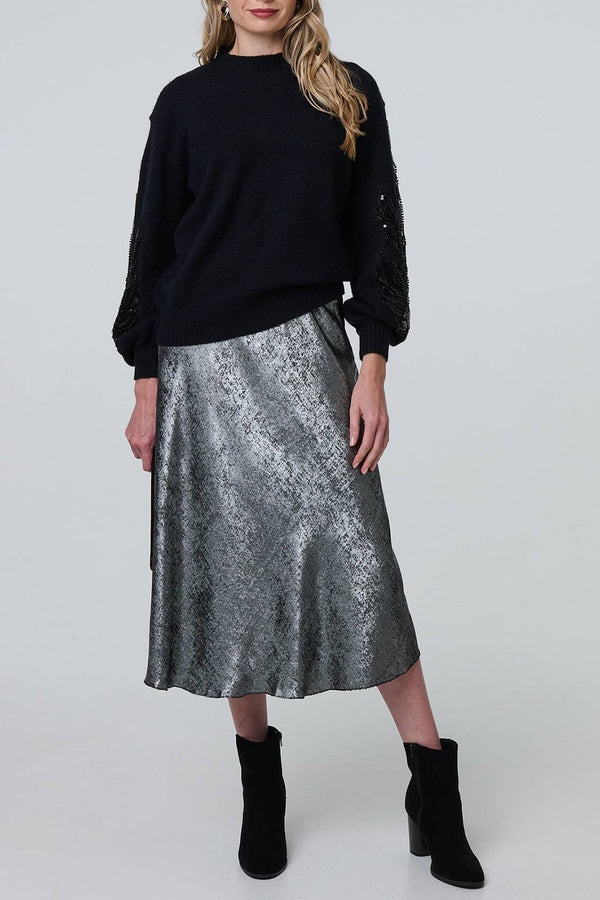 BLACK | Sequin Embellished Puff Sleeve Jumper