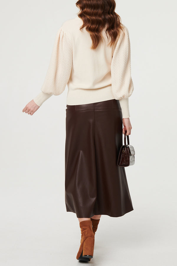 Beige | Chevron Texture Bishop Sleeve Jumper