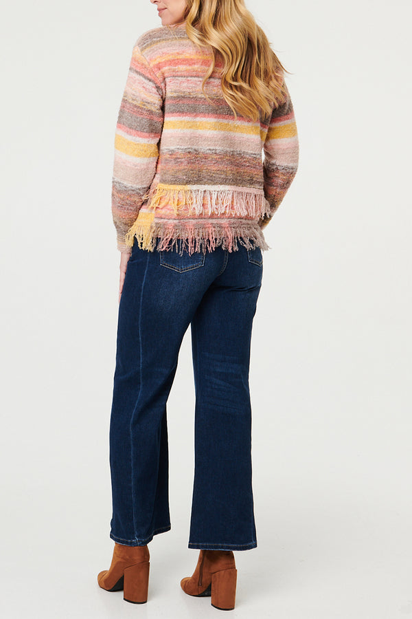 Multi Pink | Striped Fringe Trim Layered Jumper