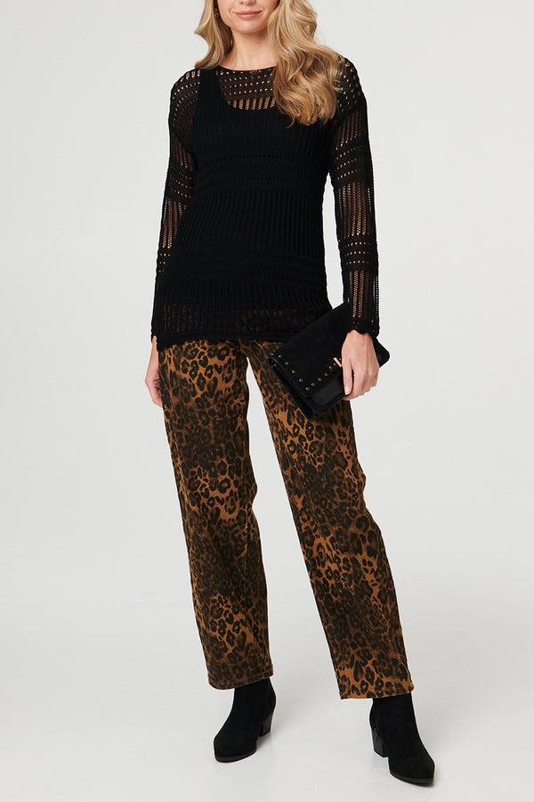 Black | Semi Sheer Mesh Long Sleeve Top