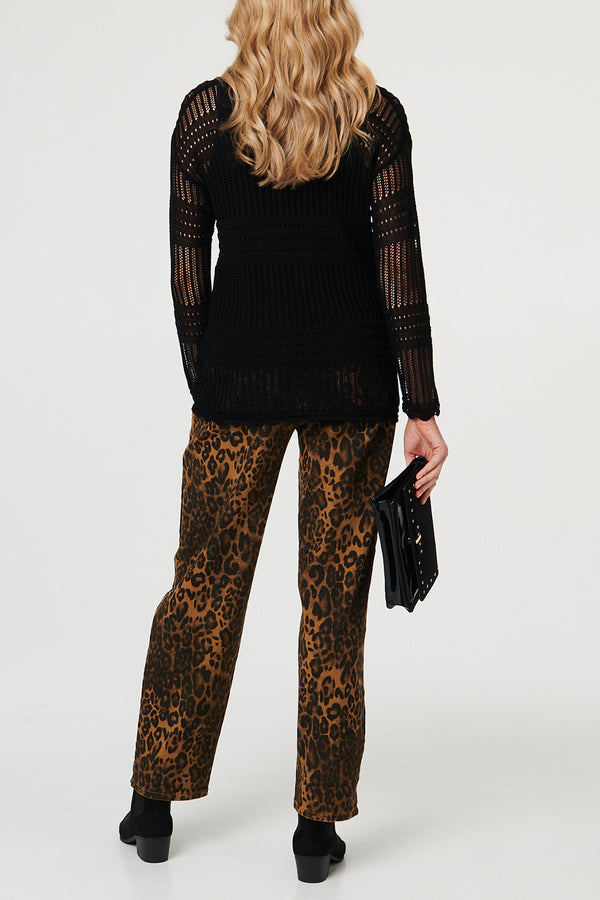 Black | Semi Sheer Mesh Long Sleeve Top