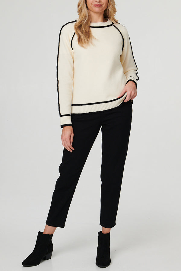 Cream | Contrast Trim Long Sleeve Jumper