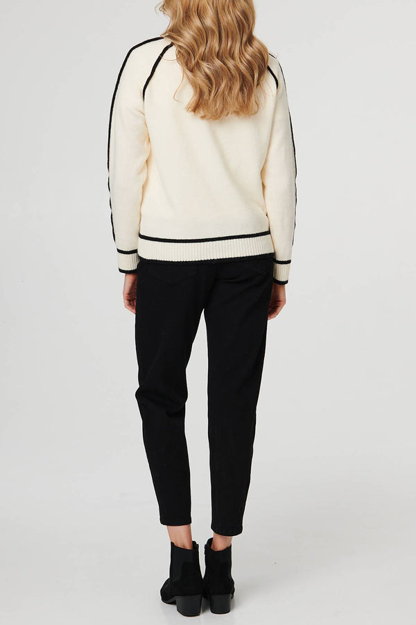 Cream | Contrast Trim Long Sleeve Jumper