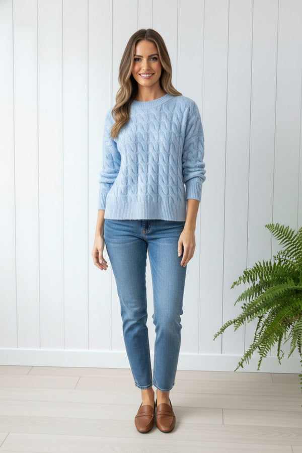 Cable Knit Texture Drop Shoulder Jumper| BLUE