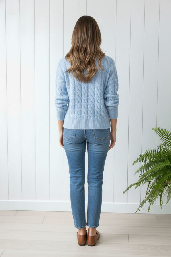 Cable Knit Texture Drop Shoulder Jumper| BLUE