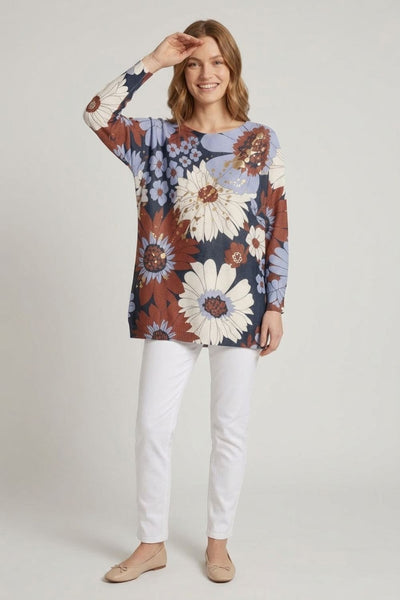 Abstract Floral Relaxed Jumper| NAVY