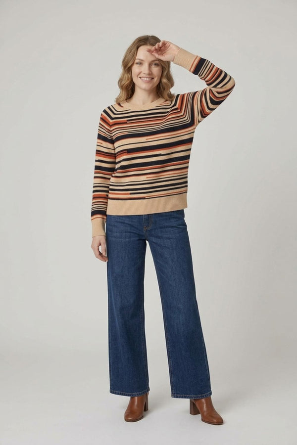 Striped Long Sleeve Slim Relaxed Jumper| BEIGE