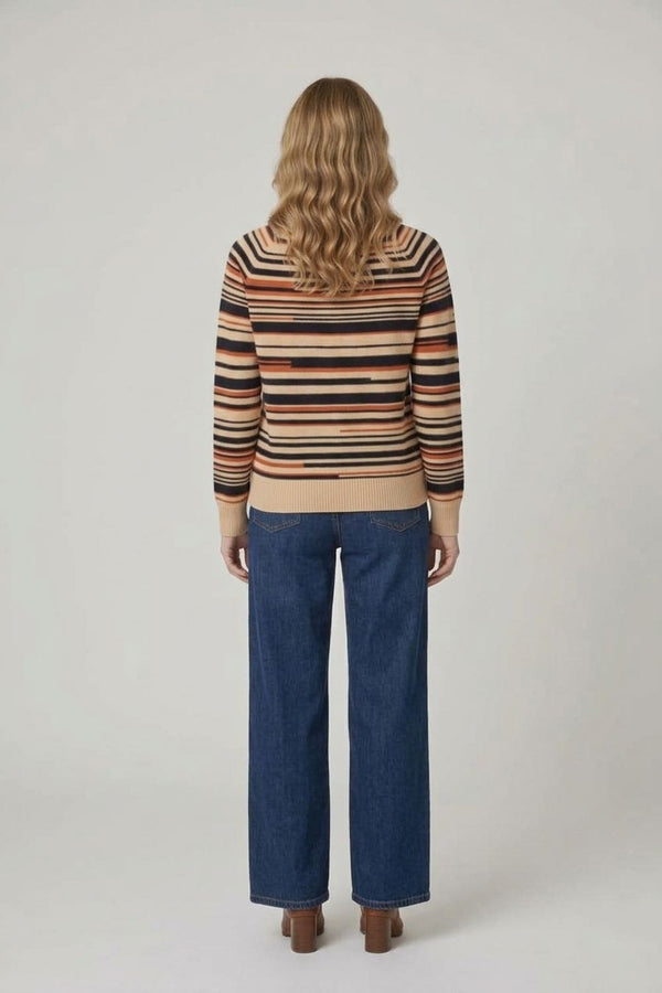 Striped Long Sleeve Slim Relaxed Jumper| BEIGE
