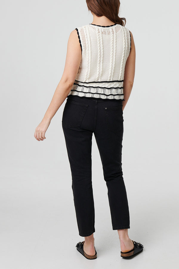 WHITE | Contrast Trim Crochet Sleeveless Top