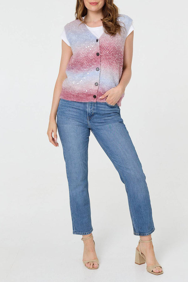 MULTI BLUE| Sparkly Embellished Sleeveless Knit Vest
