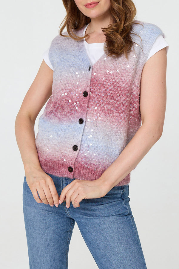 MULTI BLUE| Sparkly Embellished Sleeveless Knit Vest
