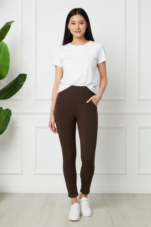 High Waist Fleece Lined Leggings | CHOCOLATE