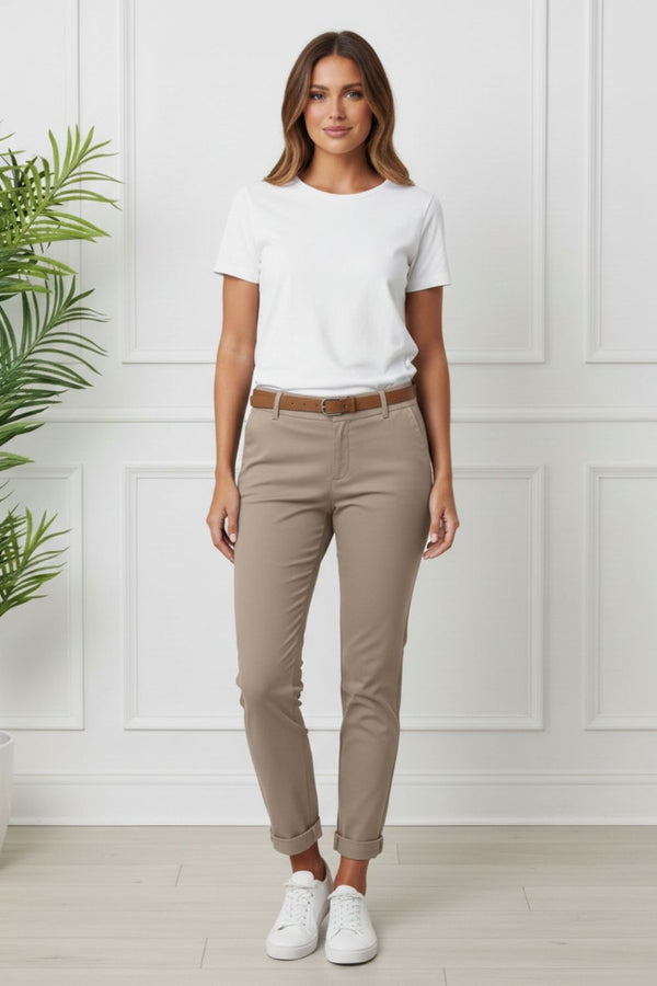 Removable Belt Slim Cropped Trousers