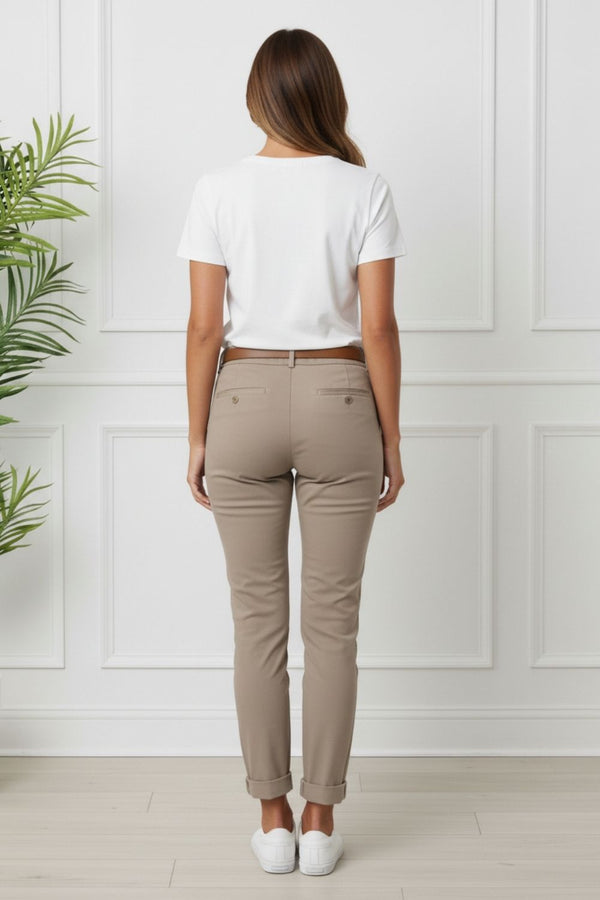 Removable Belt Slim Cropped Trousers