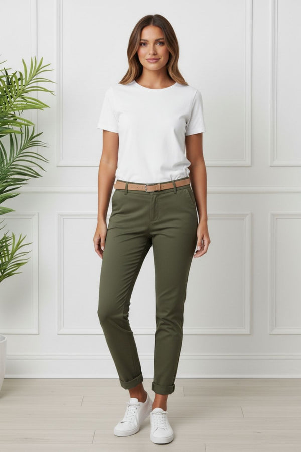 Removable Belt Slim Cropped Trousers