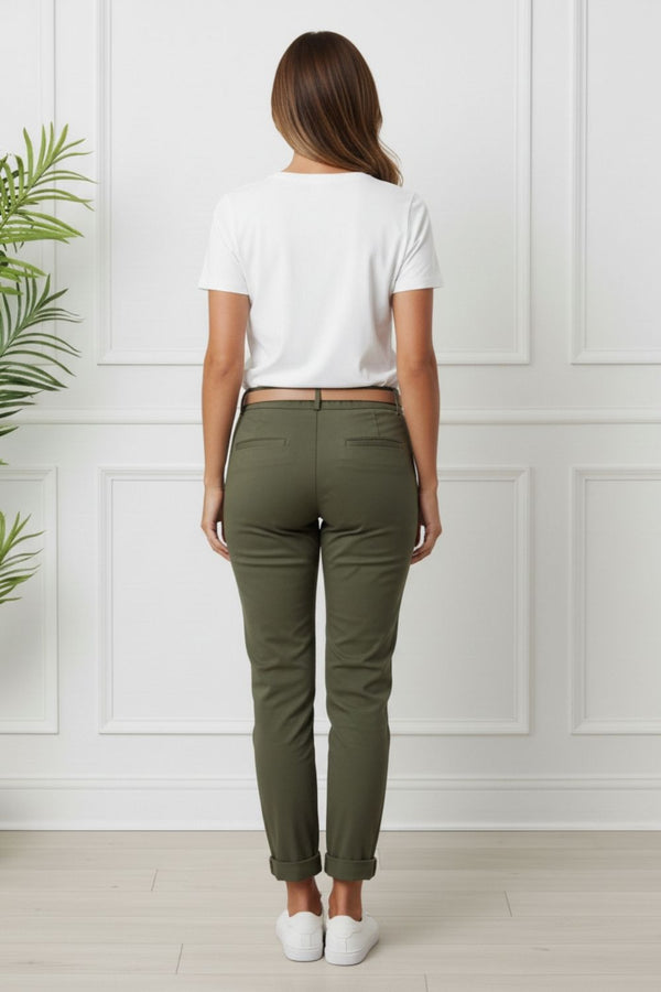 Removable Belt Slim Cropped Trousers