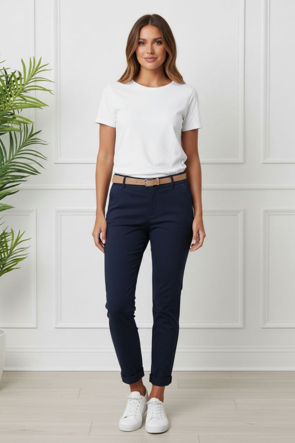 Removable Belt Slim Cropped Trousers