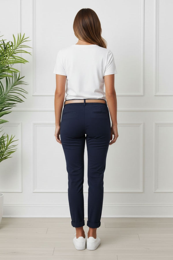Removable Belt Slim Cropped Trousers
