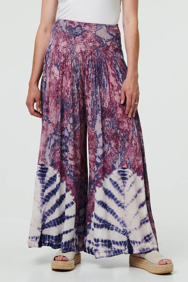 PURPLE | Tie Dye Print Wide High Waist Trousers