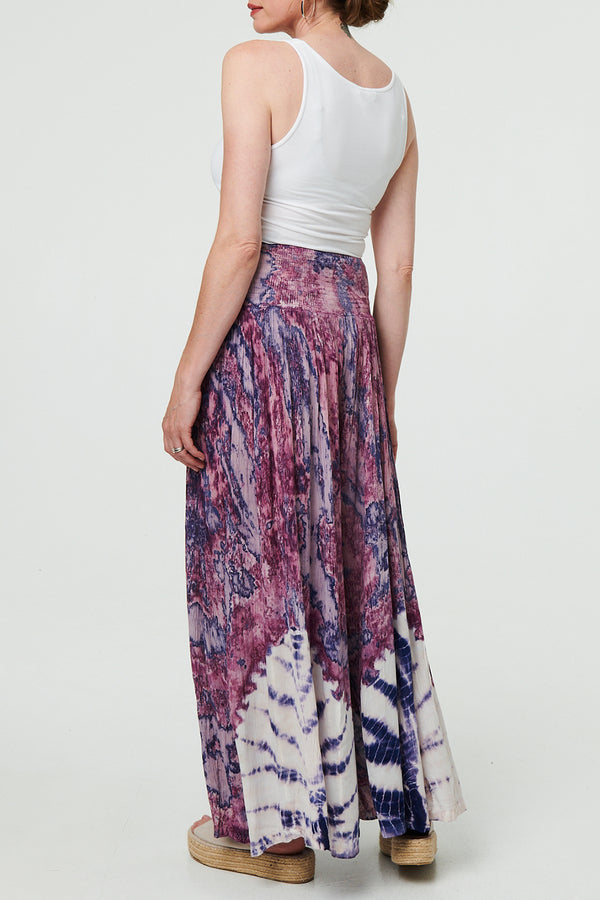 PURPLE | Tie Dye Print Wide High Waist Trousers