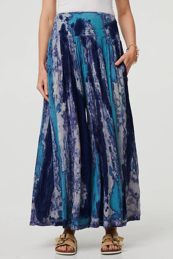 BLUE | Marble Print High Waist Wide Trousers