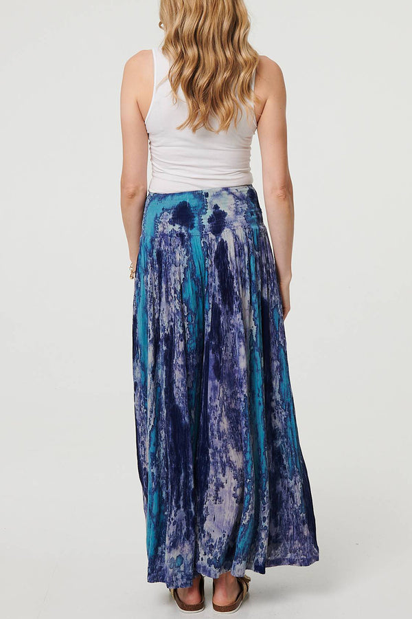 BLUE | Marble Print High Waist Wide Trousers