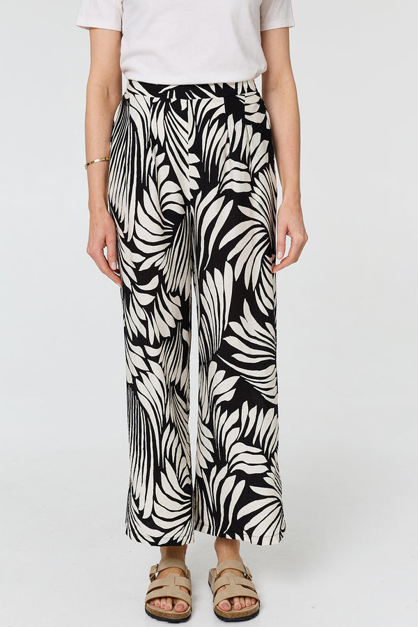 Abstract Wide Leg High Waist Trousers|  BLACK