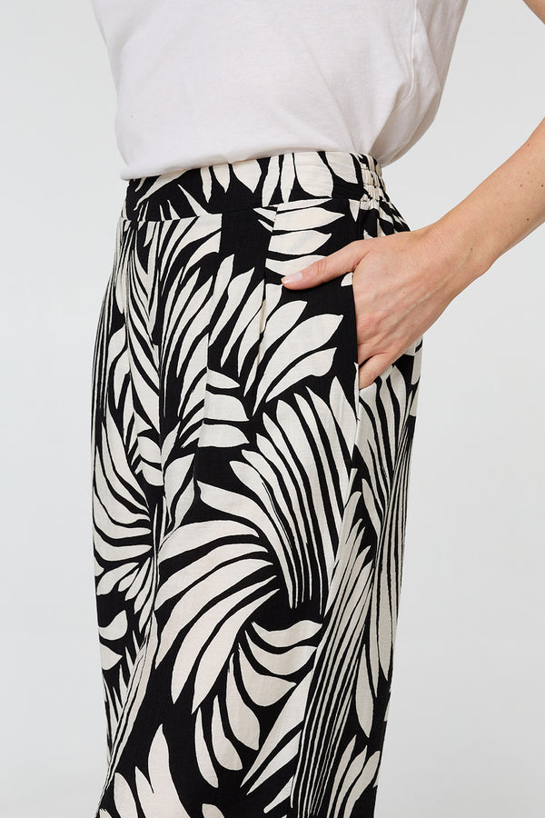 Abstract Wide Leg High Waist Trousers|  BLACK