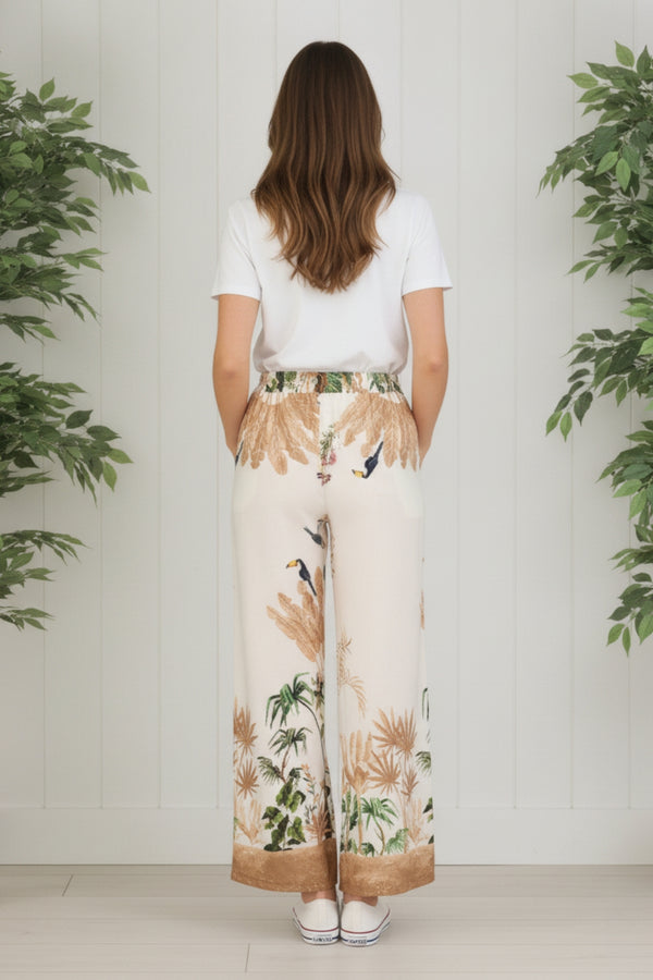 Tropical High Waist Wide Trousers| MULTI_BEIGE