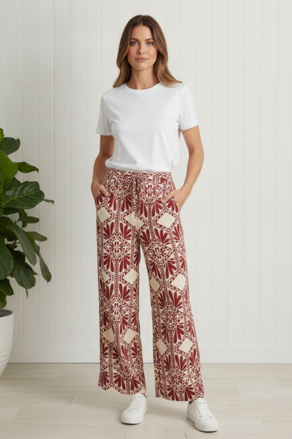 Abstract High Waist Wide Trousers | RUST