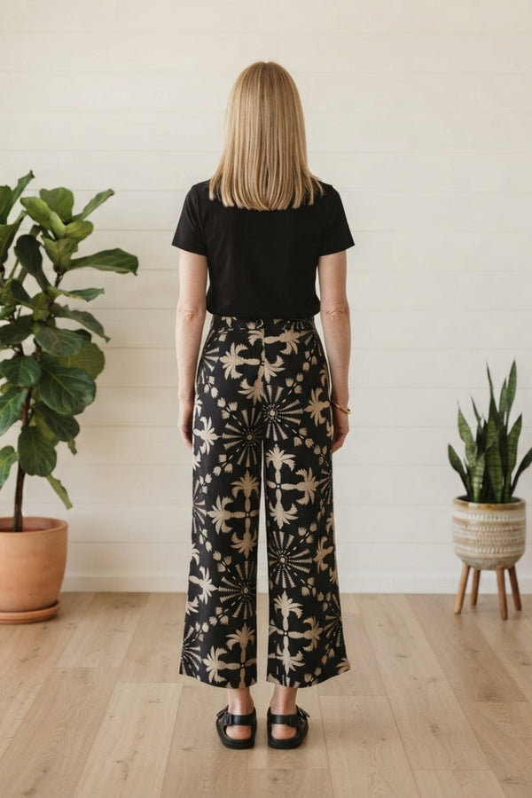 Tropical Print High Waist Trousers| BLACK
