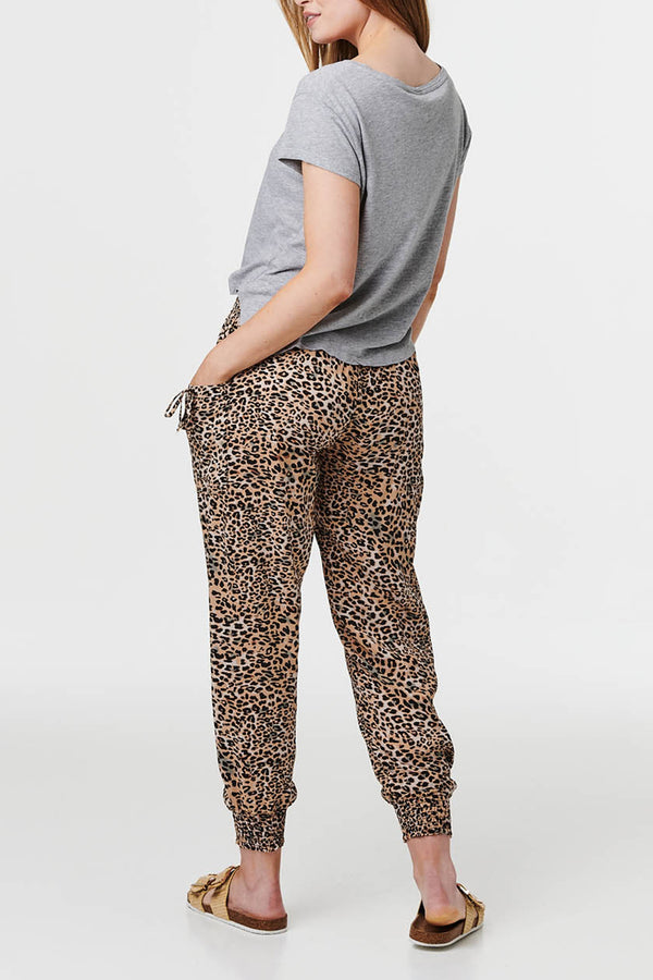 BEIGE | Animal Print Tassel Trim Harem Pants