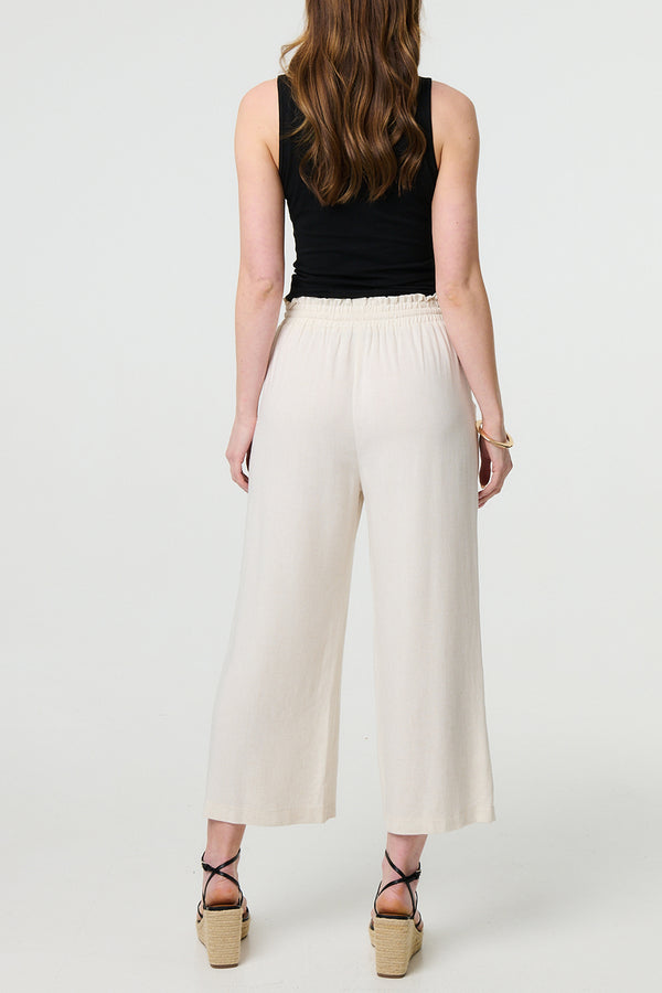 BEIGE | Elasticated High Waist Wide Leg Trousers