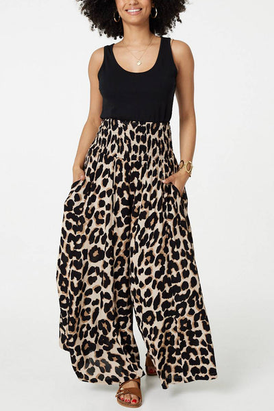 Animal Print High Waist Palazzo Trousers| BEIGE