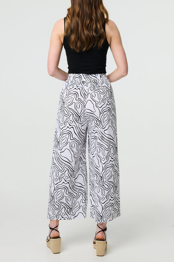 MULTI WHITE | Abstract High Waist Wide Leg Trousers