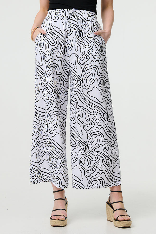 MULTI WHITE | Abstract High Waist Wide Leg Trousers