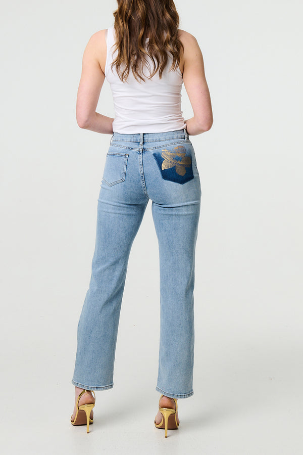DENIM | Floral Pocket Patch Straight Fit Jeans