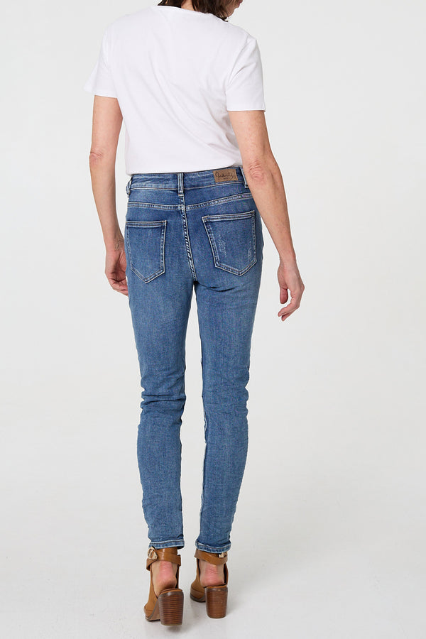 DENIM /Patch Detail High Waist Skinny Jeans